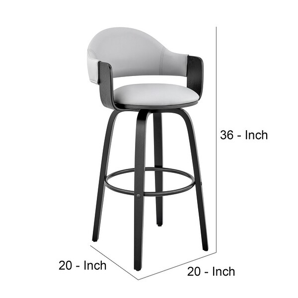 26 Inch Leatherette Barstool with Curved Back， Gray and Black