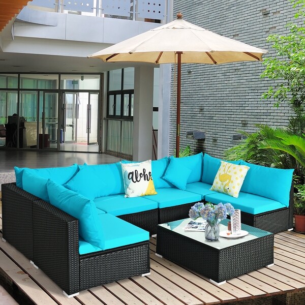 Costway 7PCS Patio Rattan Sofa Set Sectional Conversation Furniture