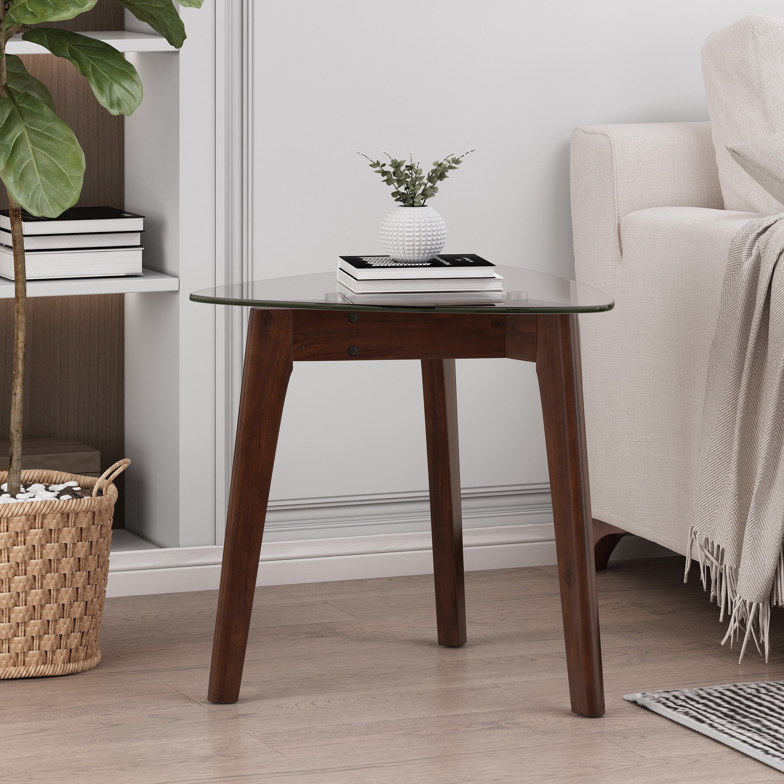 Mosier Mid-Century Modern End Table with Glass Top