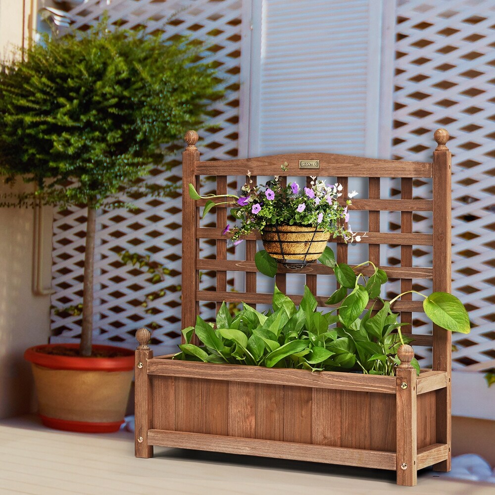 Costway Solid Wood Planter Box with Trellis Weather Resistant Outdoor   25'' (L) X 11'' (W) X 30'' (H)