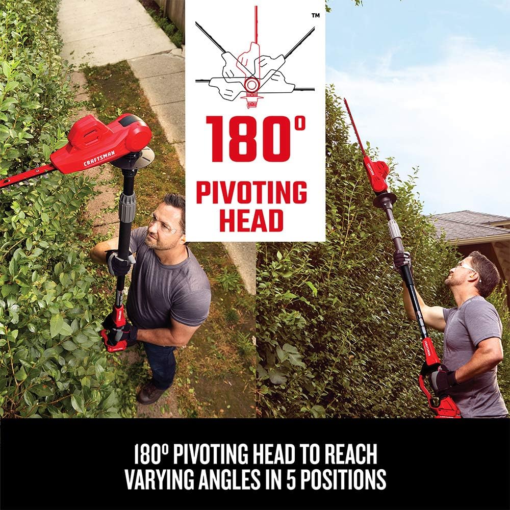 CRAFTSMAN V20 Cordless Pole Hedge Trimmer， 18-Inch， Extended Reach， Battery and Charger Included (CMCPHT818D1)