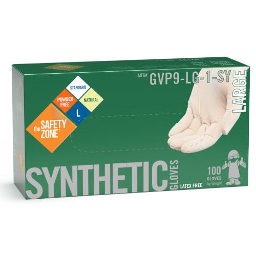 Safety Zone GVP9-1-SY Powder-Free Natural Synthetic Gloves， XL， Case of 1000