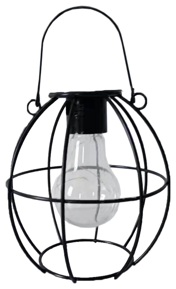 6 quotBlack Geometric Outdoor Hanging Solar Lantern With Handle   Industrial   Outdoor Hanging Lights   by Northlight Seasonal  Houzz