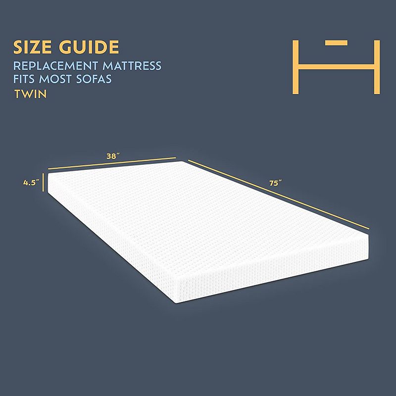 Heyward 4.5” Sofa Twin Mattress， Memory Foam Mattress for Sofa Bed