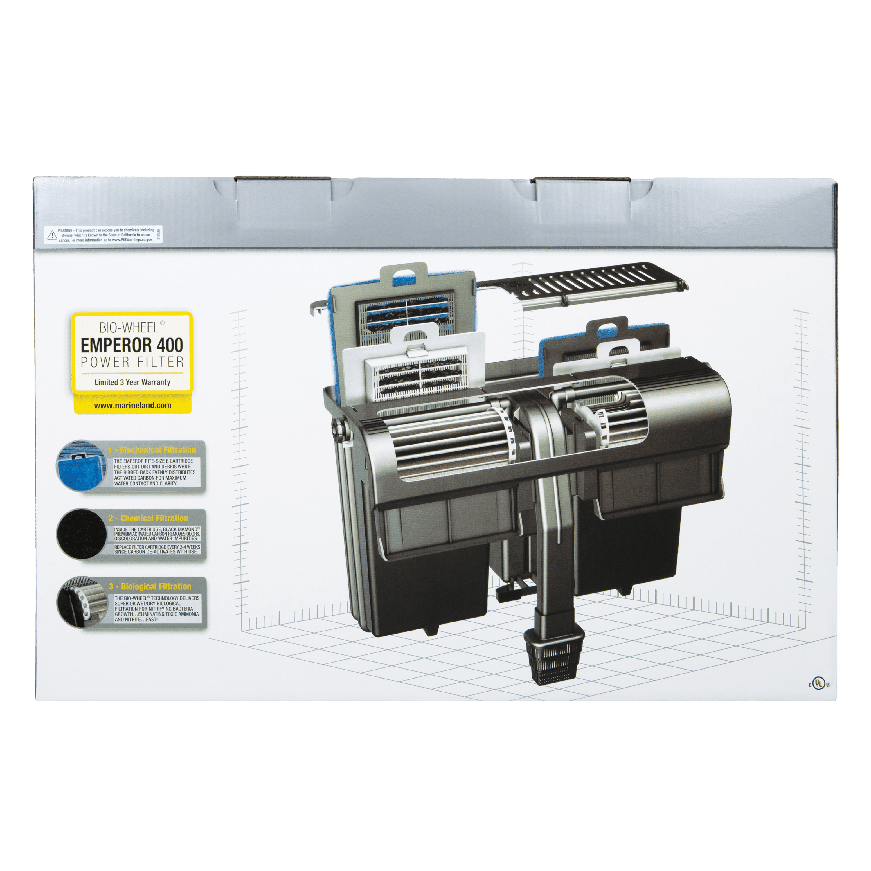 Marineland Emperor Bio-Wheel Power Filter， Multi-Stage Filtration， 400 GPH