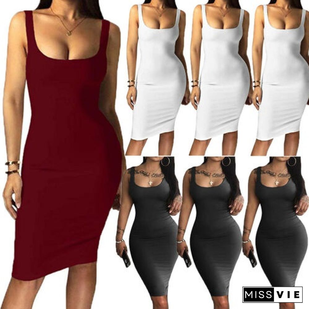 Summer Sexy Cool Womens Ladies Sleeveless Solid Slim Hot Long Dress Evening Party Beach Bodycon Dresses Sundress