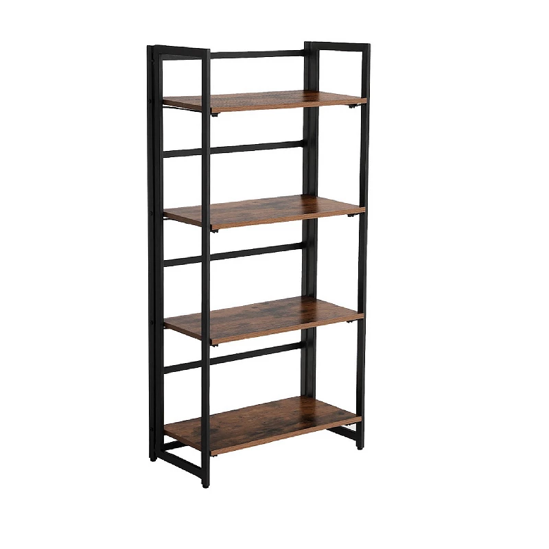 Industrial Bookshelf， Folding Bookcase， 4-tier Ladder Shelf