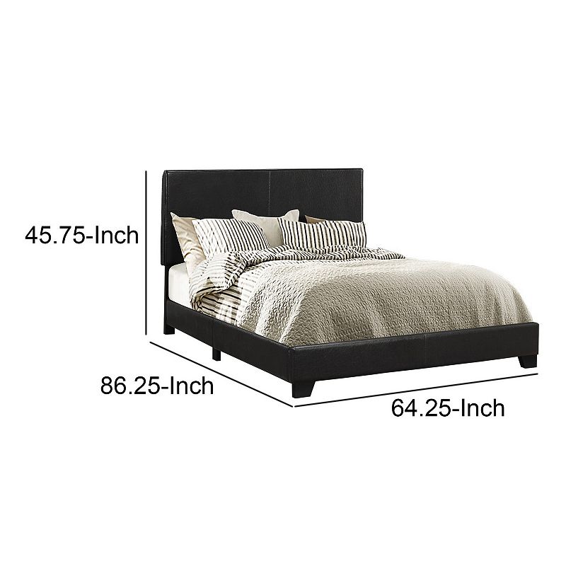 Leather Upholstered Queen Size Platform Bed， Black