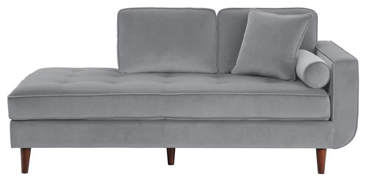 Pemberly Row 36.5 quotModern Velvet Chaise with 2 Pillows in Gray   Midcentury   Indoor Chaise Lounge Chairs   by Homesquare  Houzz