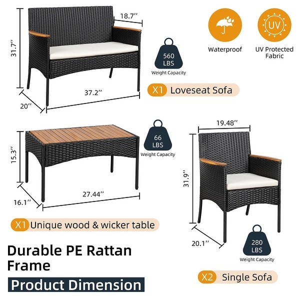 Futzca 4 Pieces Outdoor Patio Furniture Sets Rattan Chair Wicker Set