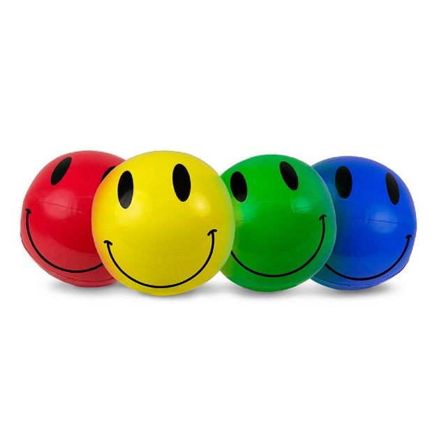 Swim Central 4ct Inflatable Smiley Play Beach Balls 16 Yellow green red blue