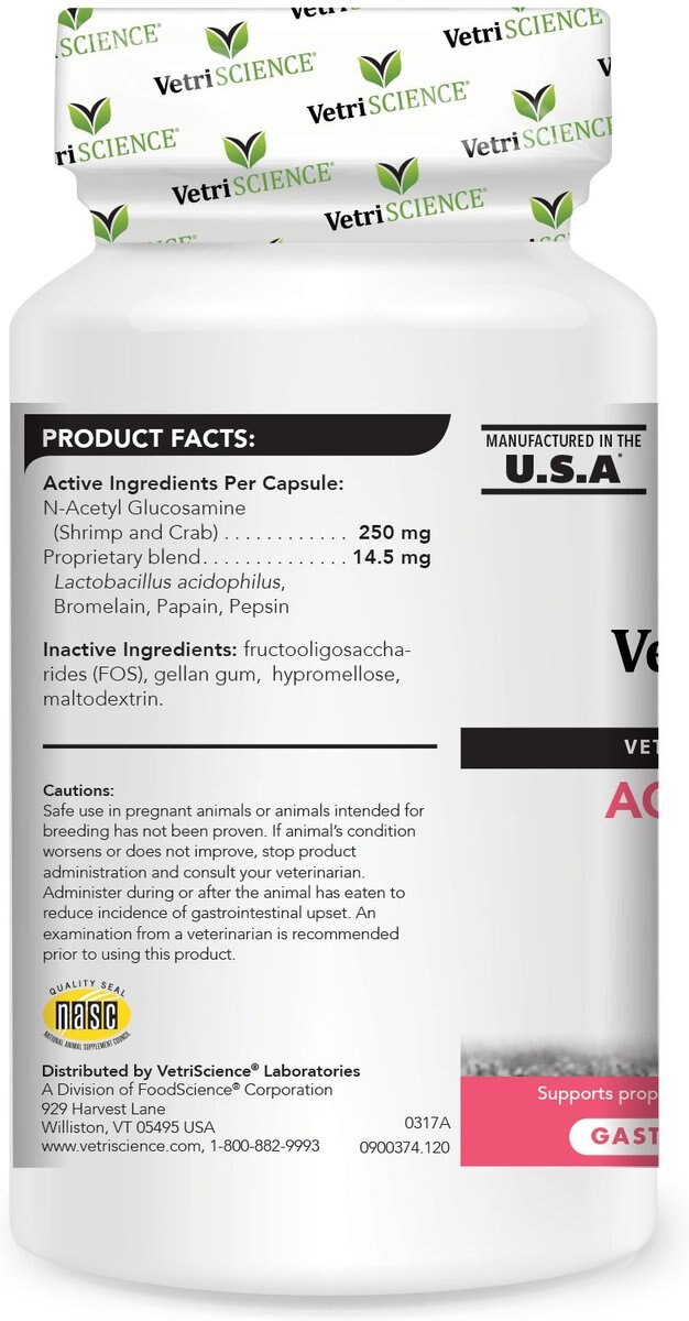 VetriScience Acetylator Capsules Digestive Supplement for Cats and Dogs