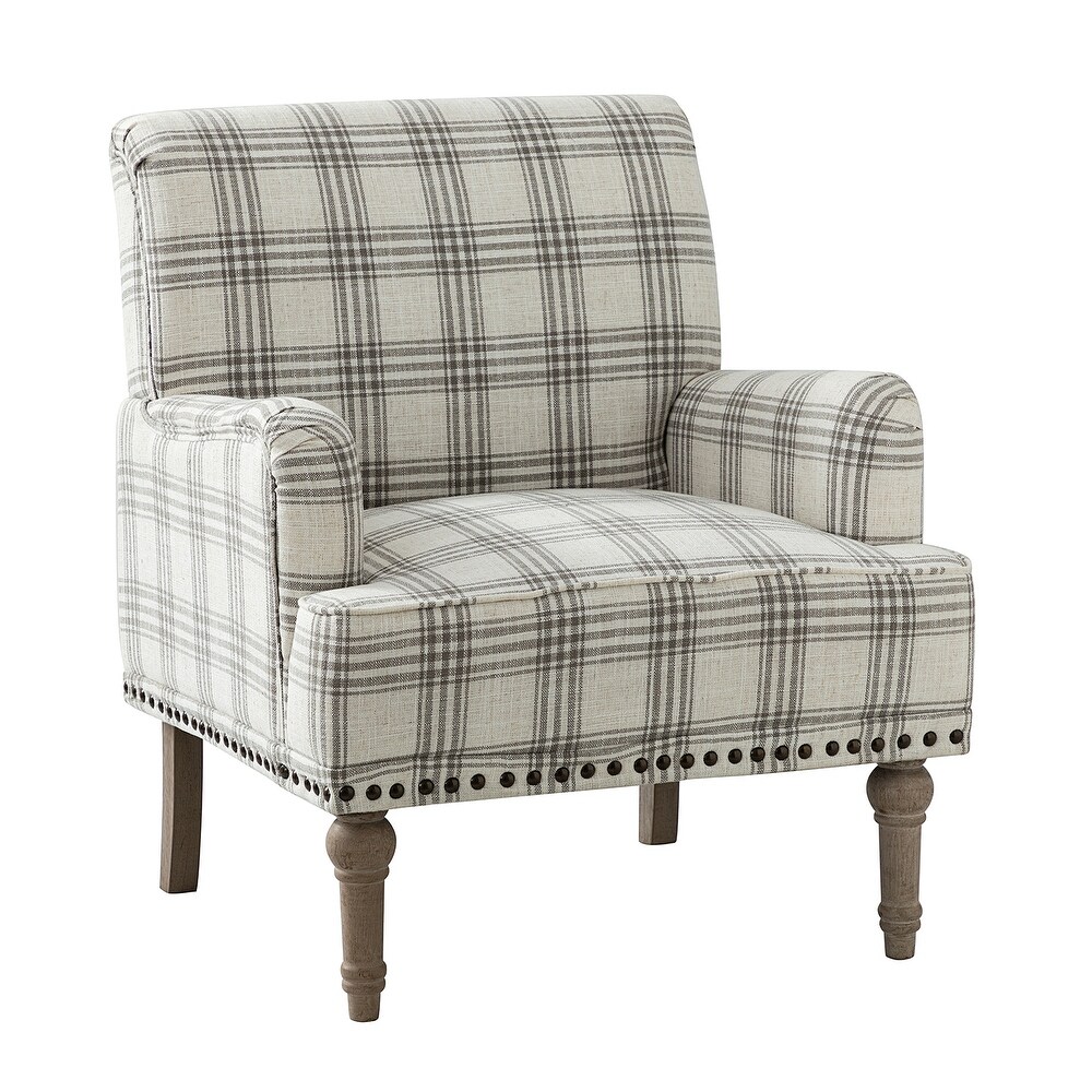 Geltrude Farmhouse Vintage Plaid Accent Armchair with Nailhead Trim by HULALA HOME