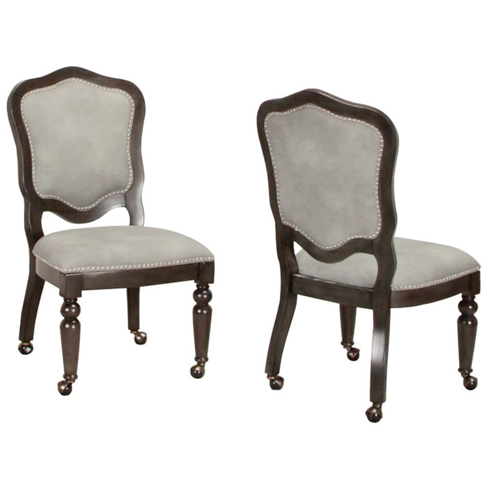 Vegas Light Gray and Dark Gray Nailheads and Casters Side Chair (Set of 2)   24.5\