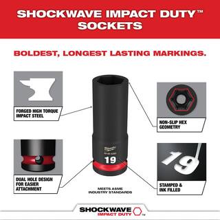 MW SHOCKWAVE Impact-Duty 38 in. Drive Metric Deep Well Impact PACKOUT Socket Set (19-Piece) 49-66-6801