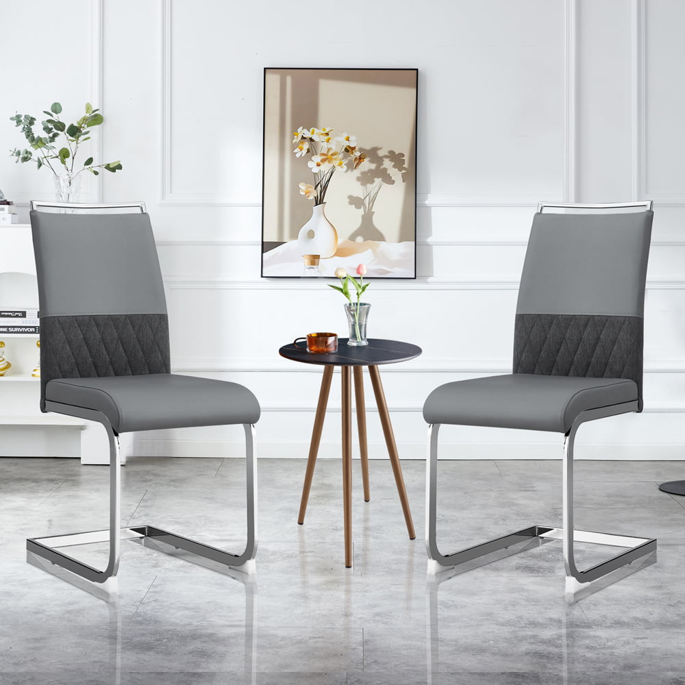 Modern Dining Room Chairs Set of 2，Kitchen Chairs with Metal Chrome Leg，2 Dinner Chairs，Grey Dining Chair for Dining Room