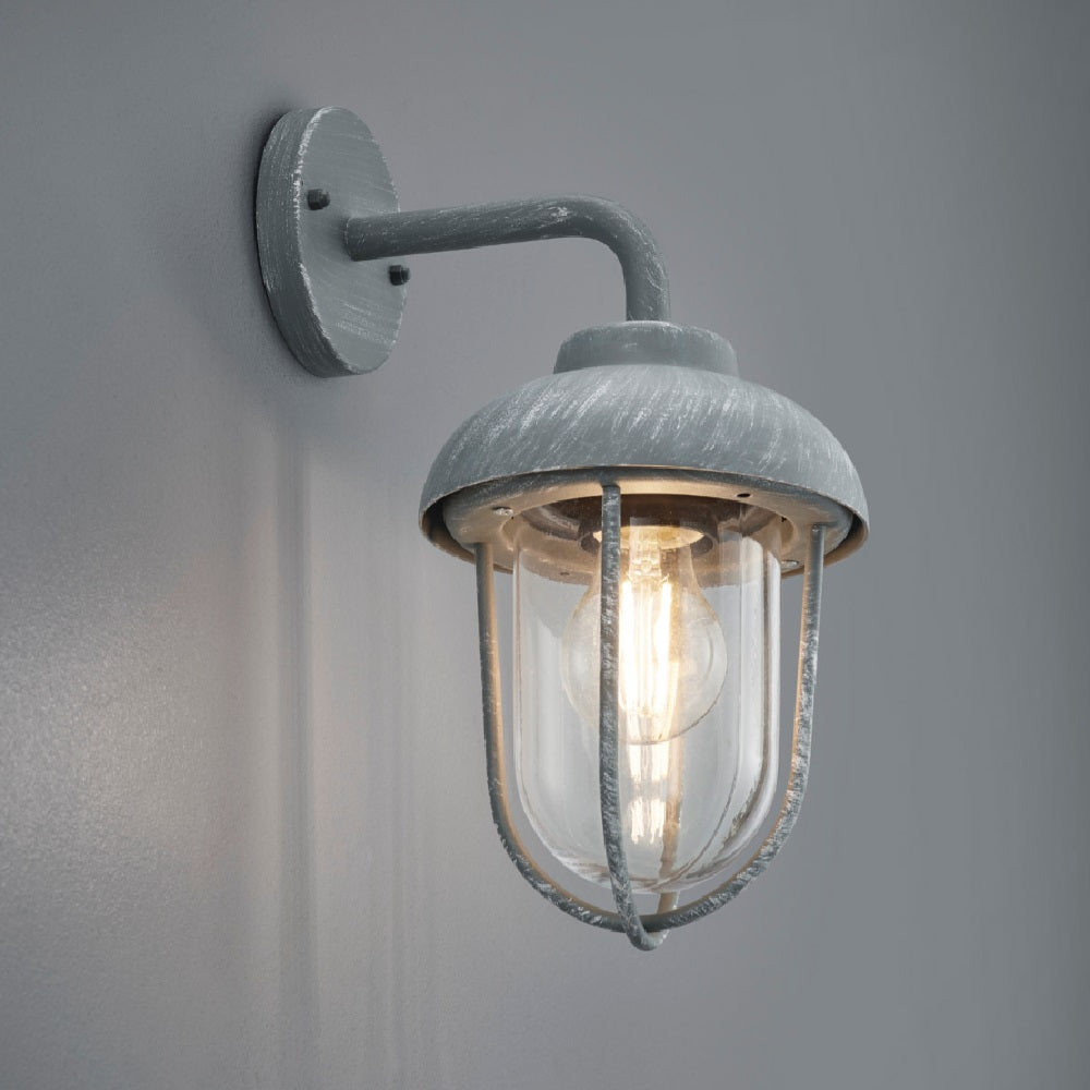 Britalia BR202760178 Concrete Grey Outdoor Vintage Swan Neck Down Lantern Wall Light IP44