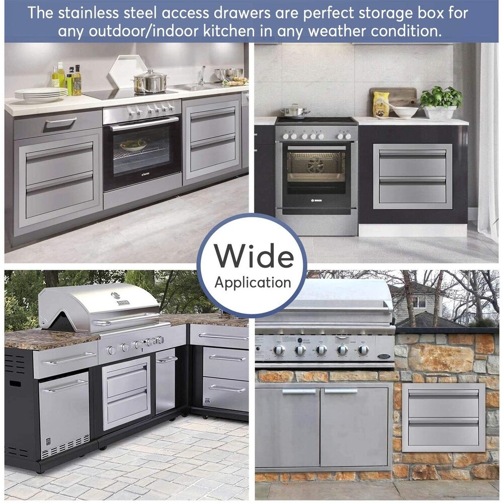 Outdoor Kitchen Drawers Stainless Steel 18 x 15 x 23.2 inch Flush Mount BBQ Drawers Double Layer Access Storage Drawers