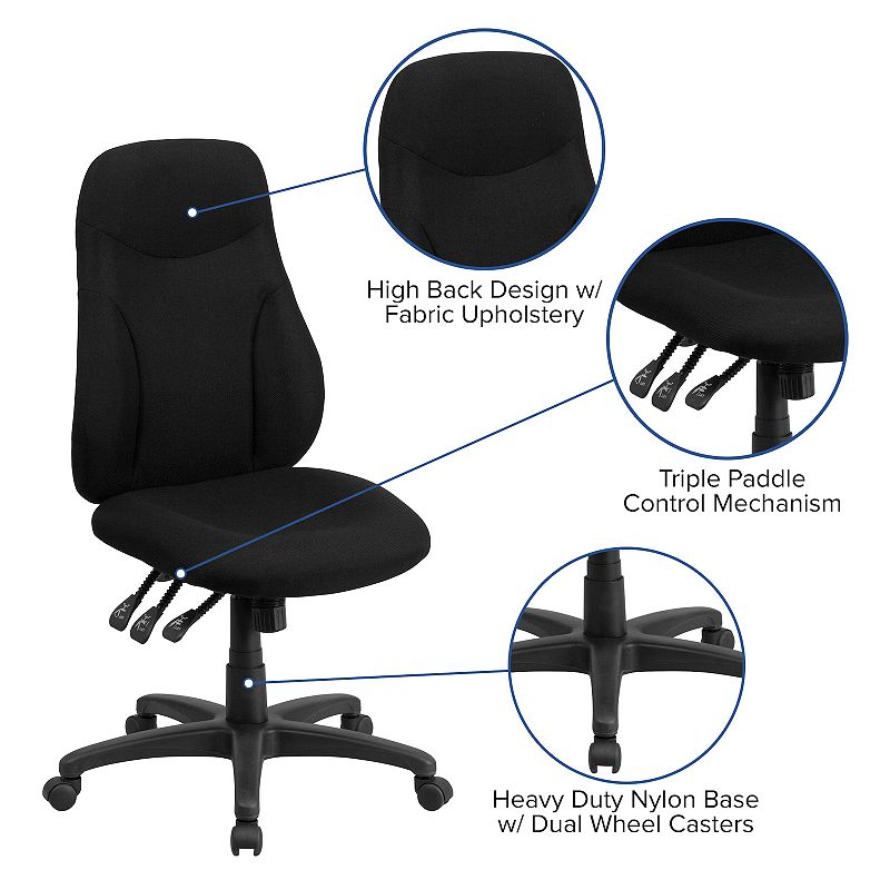 Emma and Oliver High Back Black Fabric Multifunction Swivel Ergonomic Task Office Chair