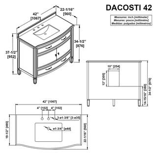 Home Decorators Collection Dacosti 42 in. W x 22 in. D x 34.5 in. H Single Sink Bath Vanity in White with White Carrara Marble Top Dacosti 42