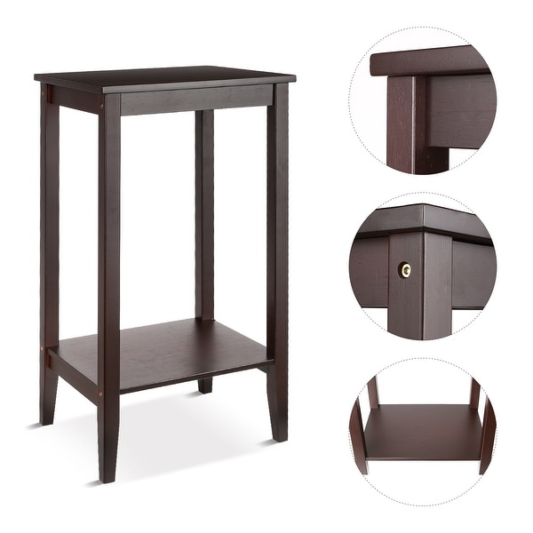 End Table Nightstand for Bedroom 2-Tier Sofa Table for Living Room， Dark Brown Finish