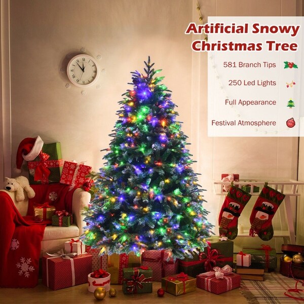 PreLit Snowy Christmas Tree with Flashing Modes and Multicolored LED Lights