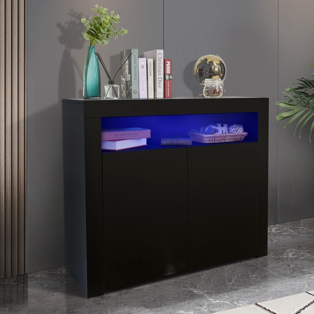 Living Room Sideboard Storage Cabinet with LED Light and 2 Doors