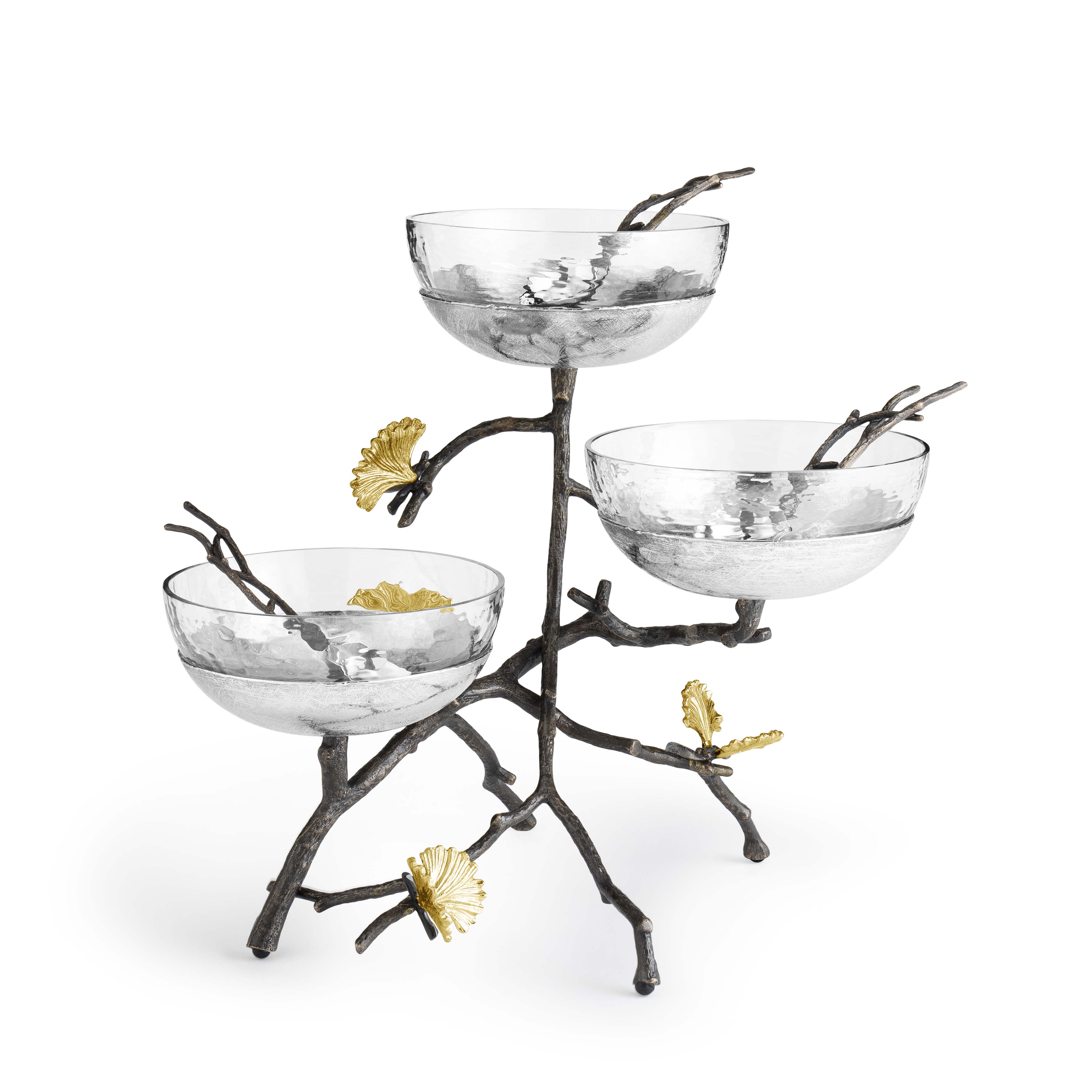 Butterfly Ginkgo Triple Bowl Set with Spoons