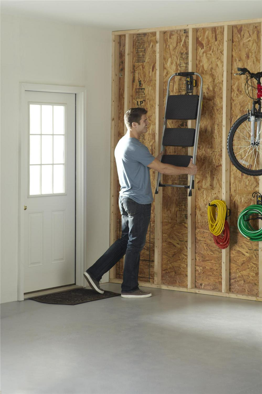 Three Step Big Step Folding Step Stool with Rubber Hand Grip