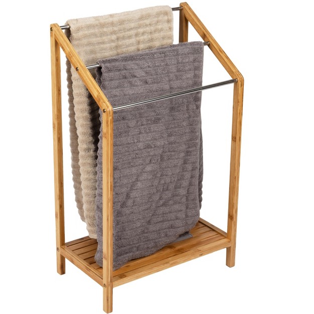 Mind Reader Three Tier Freestanding Bamboo Towel Drying Rack