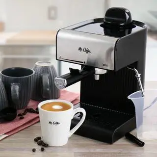 Mr. Coffee 2.5-Cup Black Drip Coffee Maker Steam Espresso Machine Cappuccino and Latte 985118230M