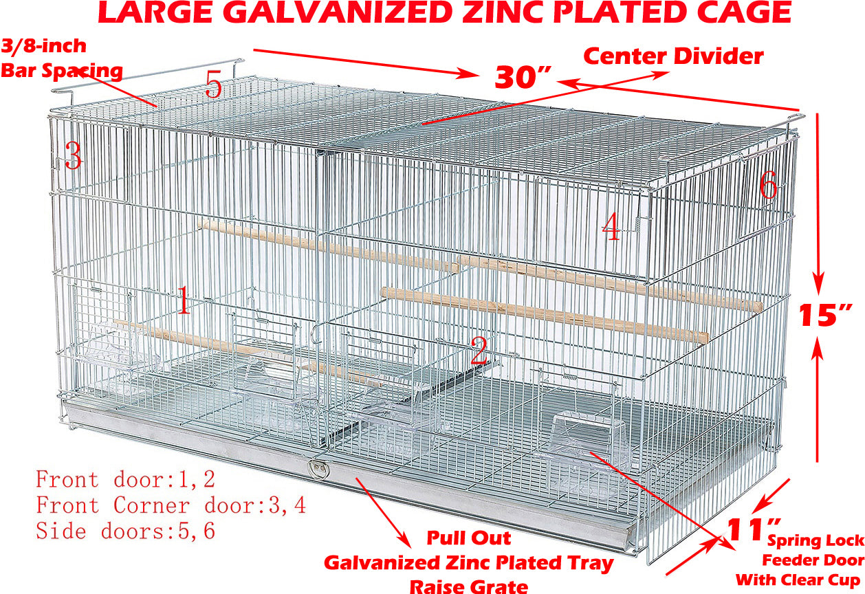 LARGE Combo-4 of Galvanized Zinc Plated Stack and Lock Double Breeding Breeder Flight Bird Cage Center Dividers Side Breeding Nest Doors With Rolling Stand