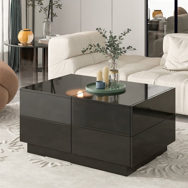 Extendable Coffee Table with 4 Drawers and Hidden Storage Compartment