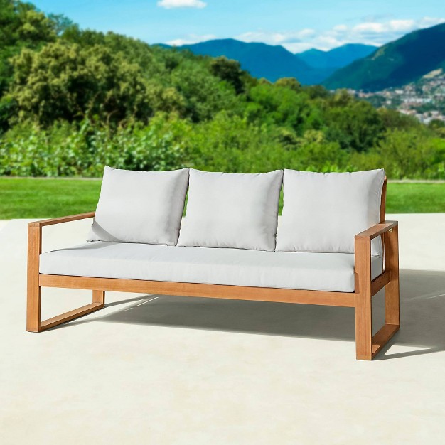 Grafton Eucalyptus 3 Seat Outdoor Bench With Cushions Gray natural Alaterre Furniture