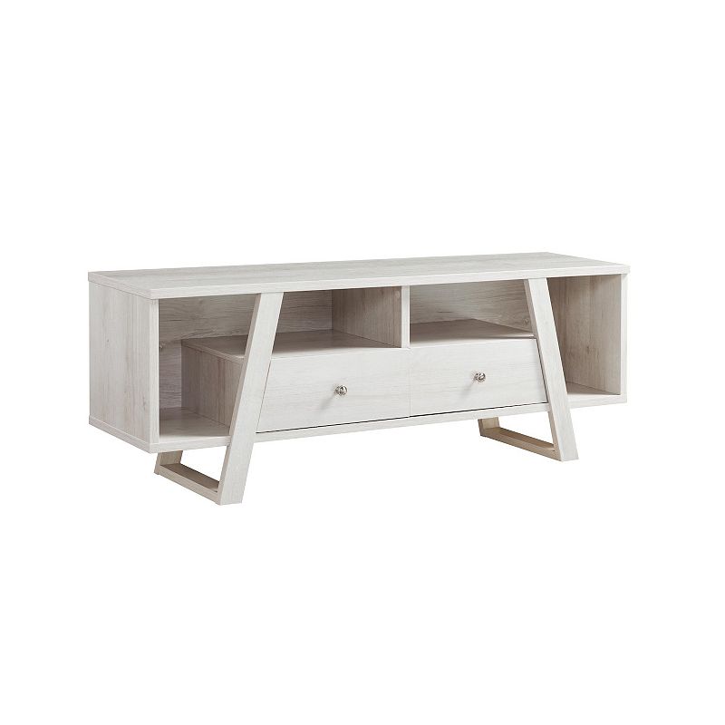 FC Design White Oak TV Stand with 2 Drawers and 4 Open Shelves