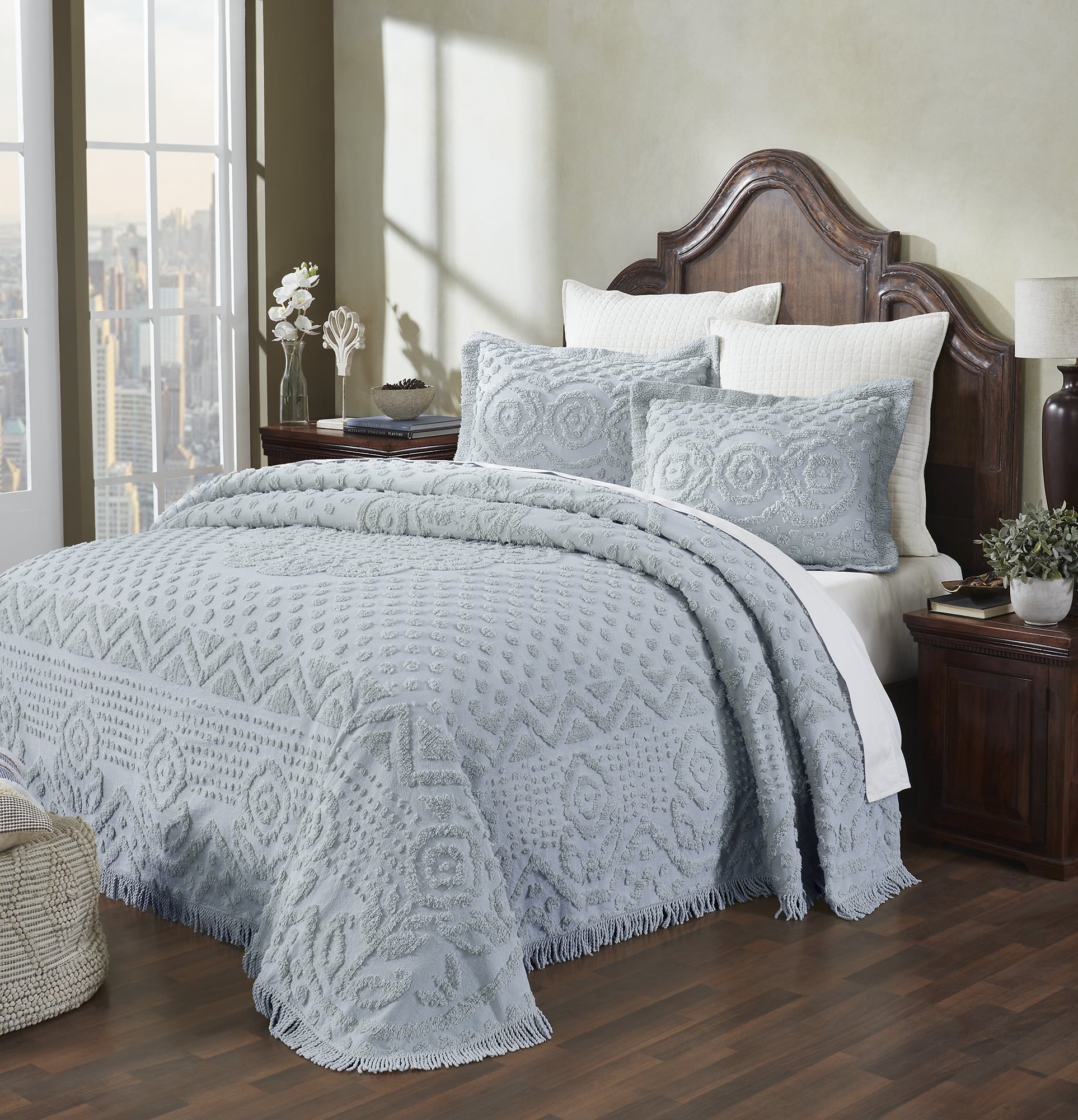 Better Trends Blue Heirloom 100% Cotton Medallion Design Bedspread Set， Twin