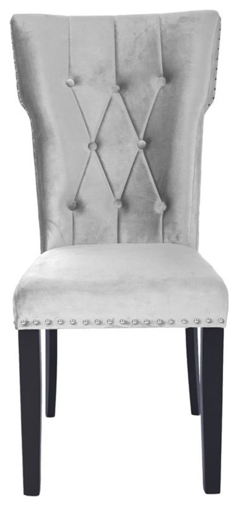 Pemberly Row Contemporary Velvet Tufted Dining Chair Set of 2 in Gray   Transitional   Dining Chairs   by Homesquare  Houzz