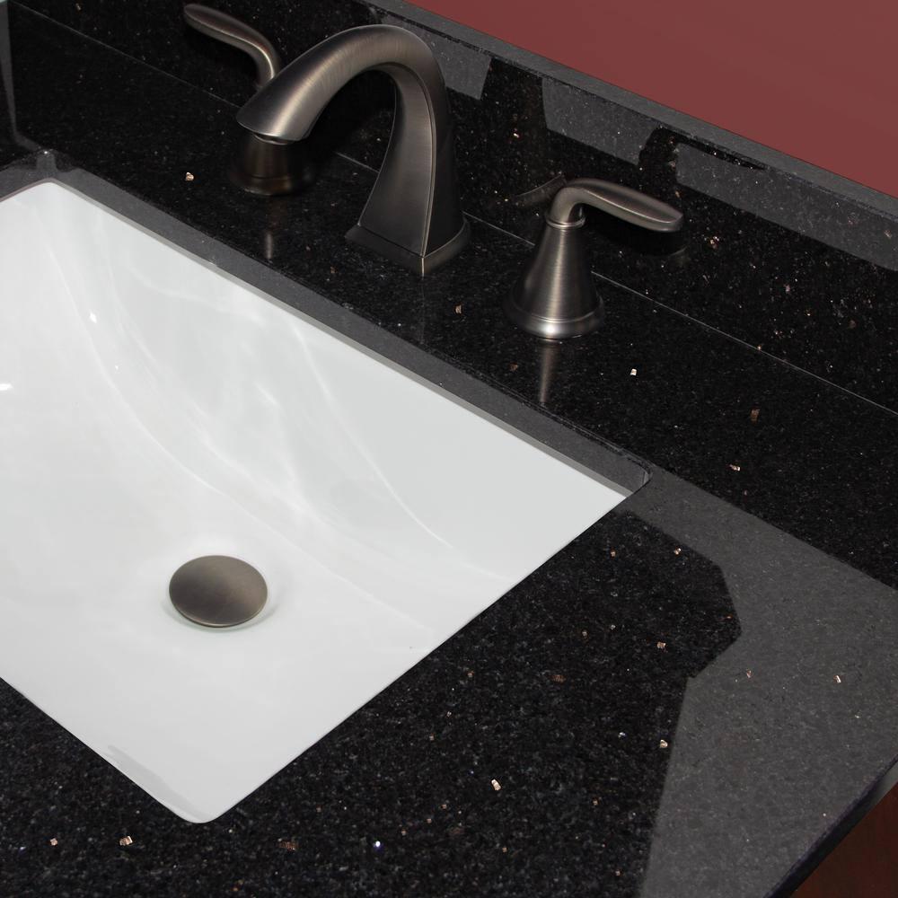 Foremost 25 in W Granite Vanity Top in Black Galaxy with White sink Backsplash and Optional Sidesplash