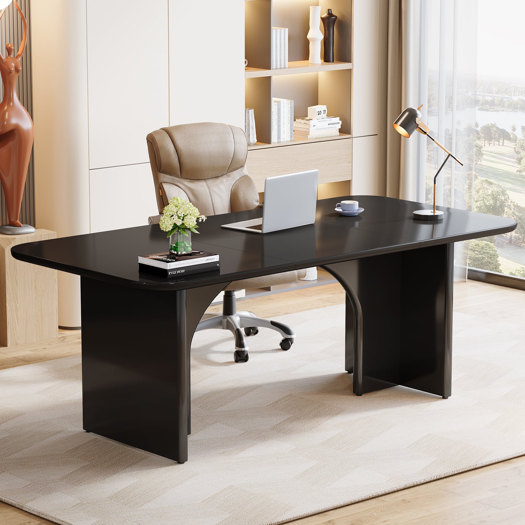 63-Inch Executive Desk, Modern Computer Desk with Arch Design Legs