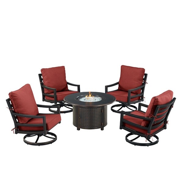 Black Aluminum Fire Table Set with Four Club Chairs