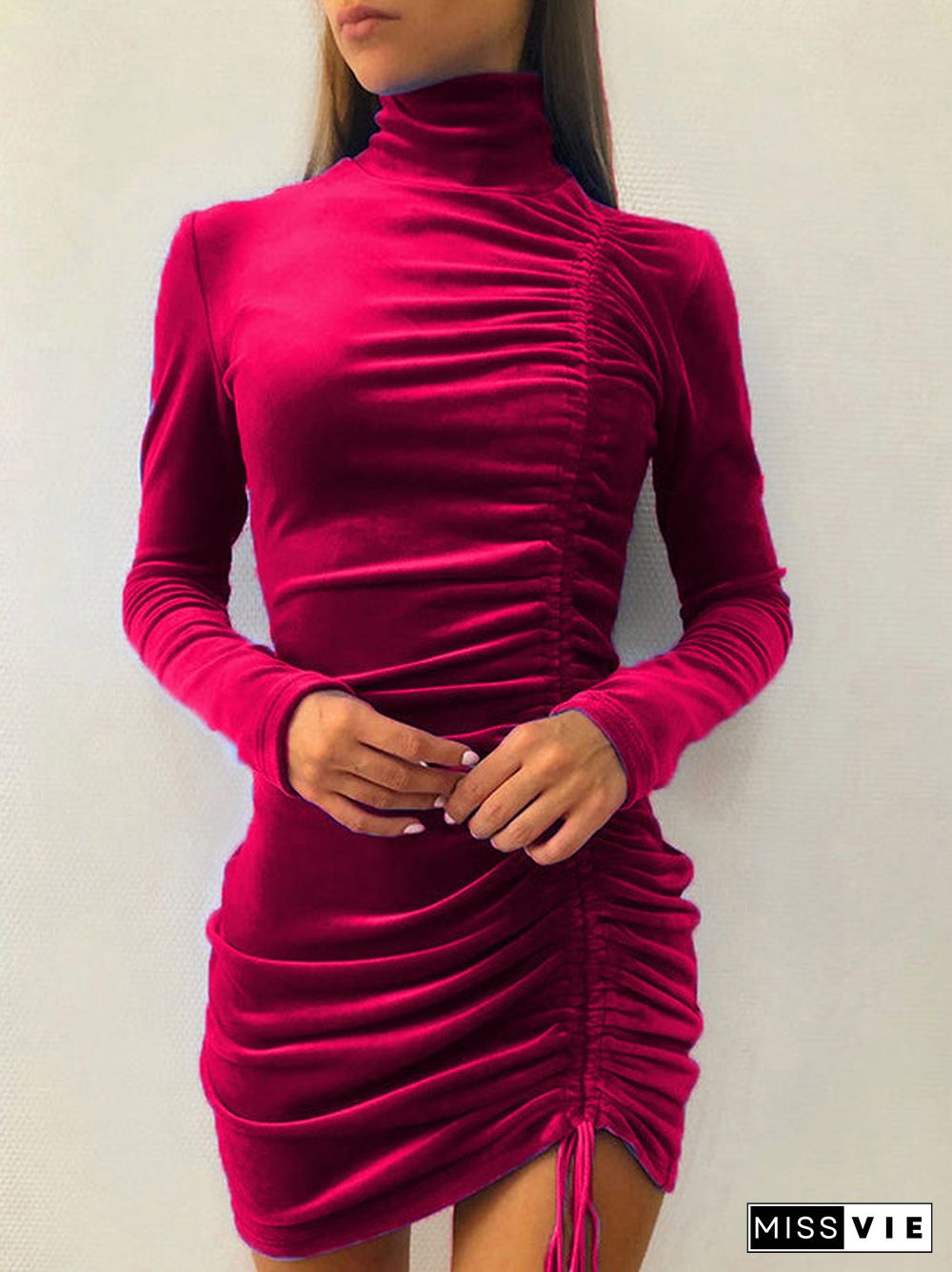 Sexy Long Sleeve Drawstring Bodycon Dress