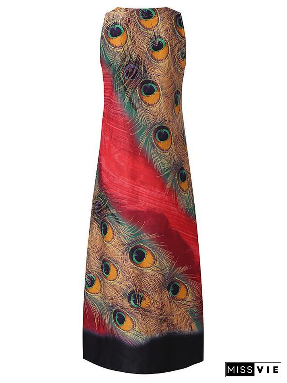 Women's A-Line Dress Maxi long Dress - Sleeveless Peacock Feathers Print Summer V Neck Plus Size Hot Casual Holiday vacation dresses  Red Navy Blue Light Blue S M L XL XXL 3XL 4XL 5XL