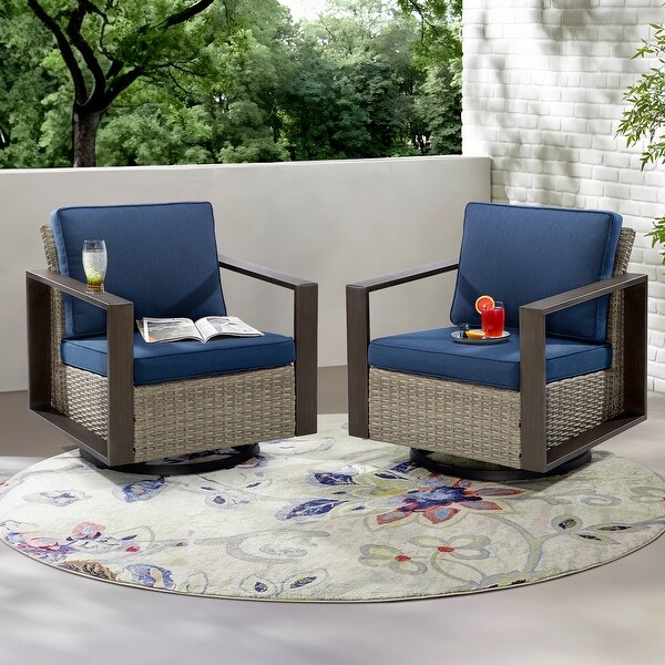 Cozywor 2Piece Patio Wicker Outdoor Rocking Chair with Metal Frame and Cushions