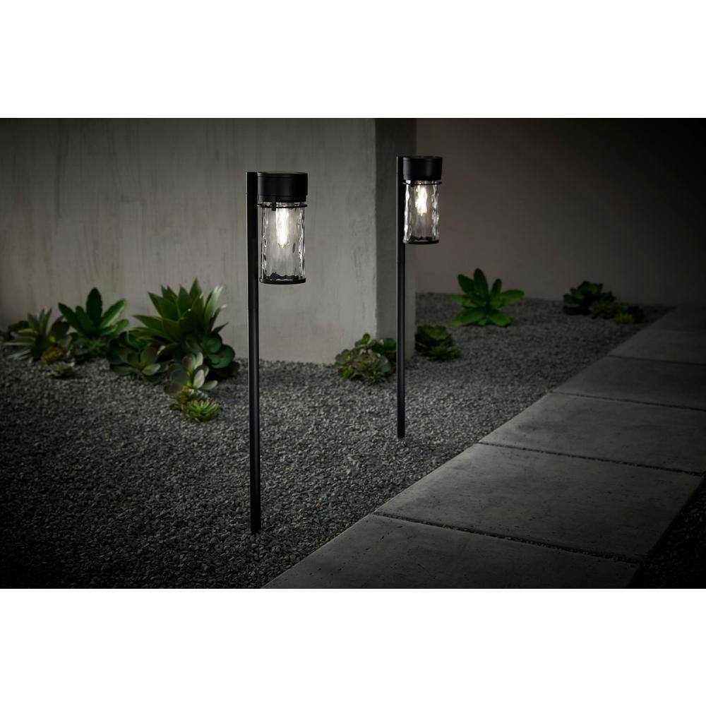 Hampton Bay FRANKLIN Solar Black LED Path Light 15 Lumens Vintage Bulb Water Glass Lens (2-Pack) C6000-27