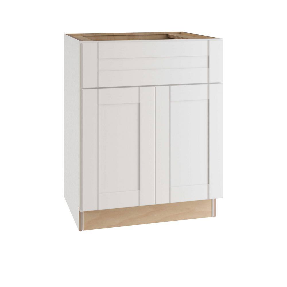 Contractor Express Cabinets Vesper White Plywood Shaker Stock Assembled Bath Kitchen Cabinet Vanity Sink Base Soft Close 27 in. x 34.5 in. x 21 in. VSB2721-AVW