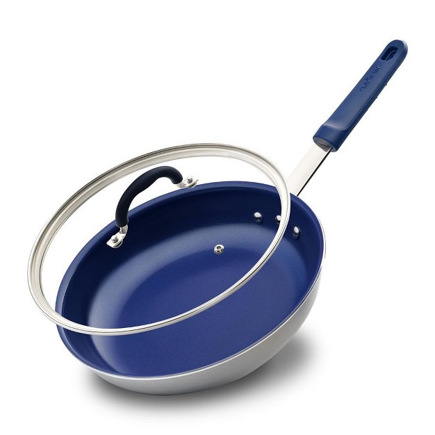 Fry Pan With Lid Medium Skillet Nonstick Frying Pan With Silicone Handle Ceramic Coating Blue Silicone Handle