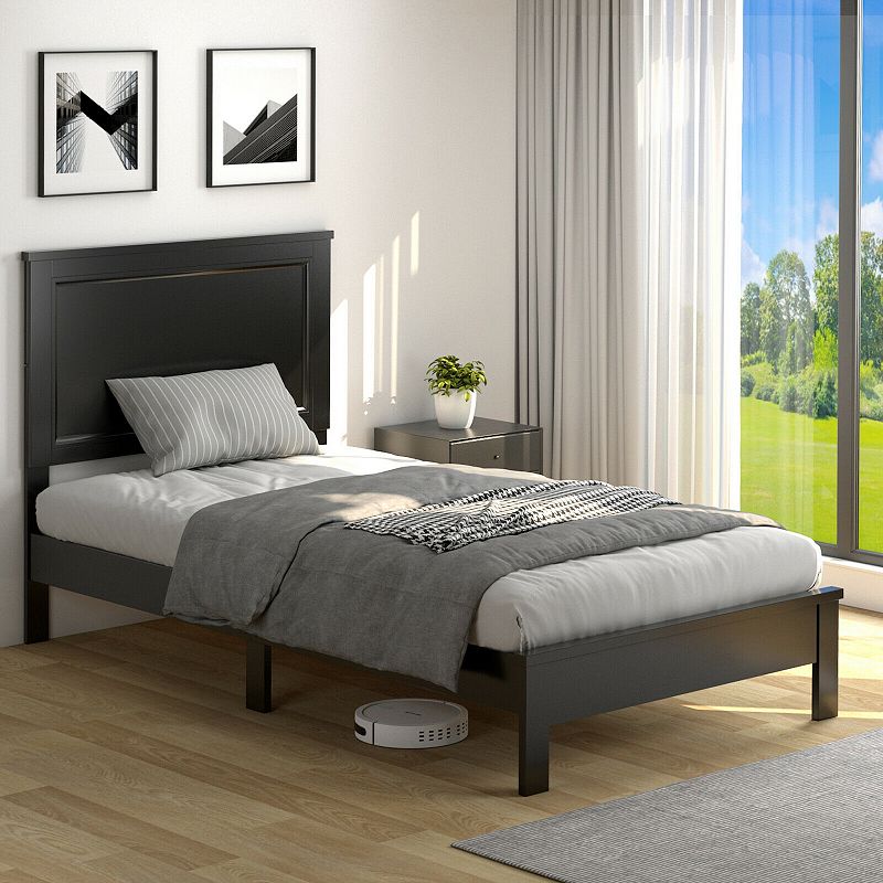 Twin Size Platform Bed Frame with Rubber Wood Leg