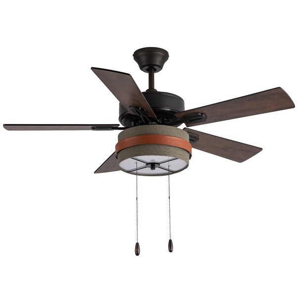 Aeris River of Goods Tan Oil-Rubbed Bronze and Metal Fabric Ceiling Fan with Light - 42