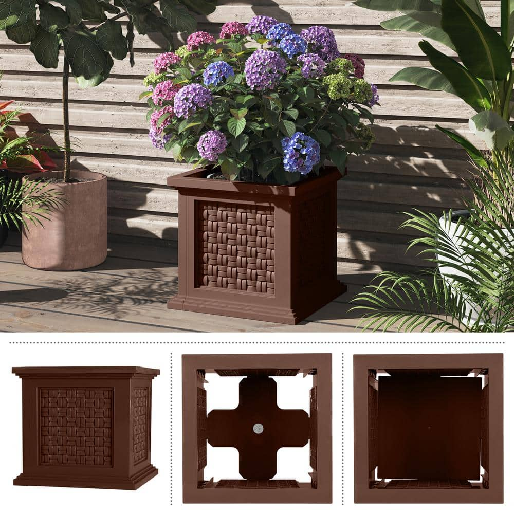 Pure Garden 14.65 in. Faux Rattan Planter Box Brown 50-LG1470