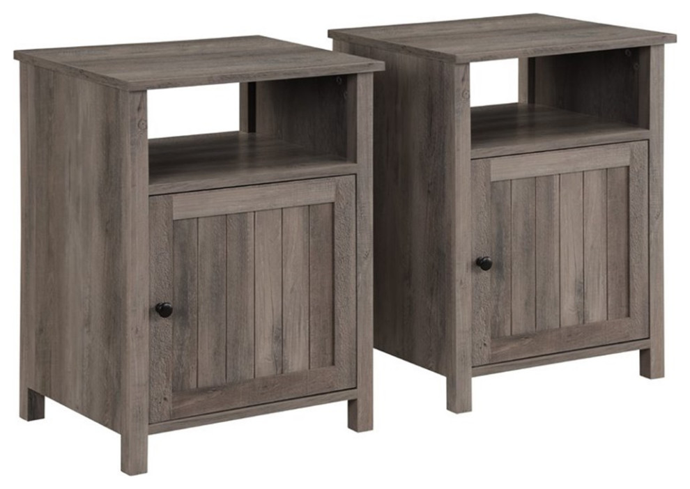 Home Square Grooved Door End Table Set in Rustic Oak   Set of 2   Farmhouse   Side Tables And End Tables   by Homesquare  Houzz